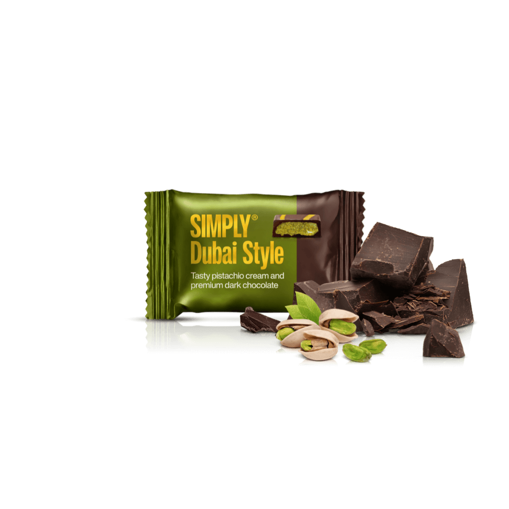 Schokoladen Bites Kiste - 750g - 75 Stk - Simply® Pistazie Dunkel