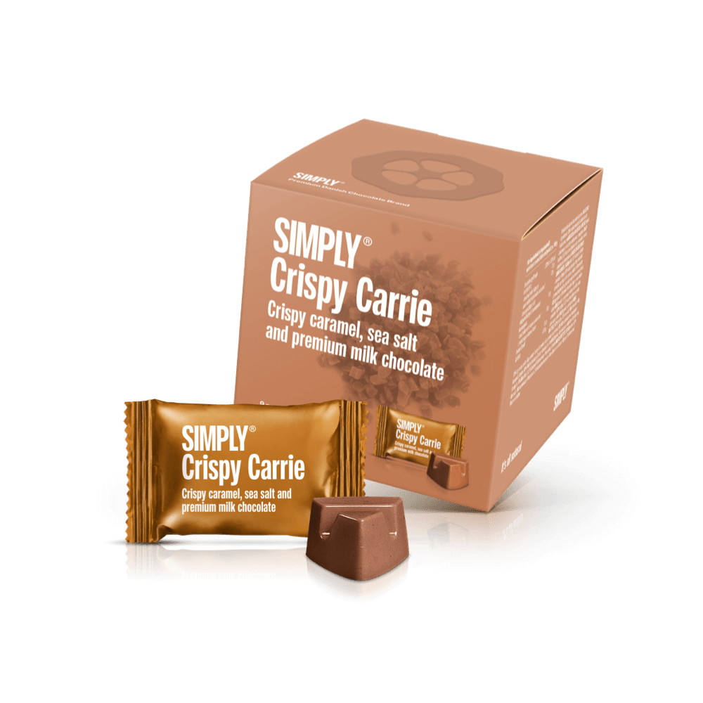 Simply® Crispy Carrie - Gaveæske med 9 bites | Knasende karamel, havsalt og premium mælkechokolade - Single Cubes - Simply®