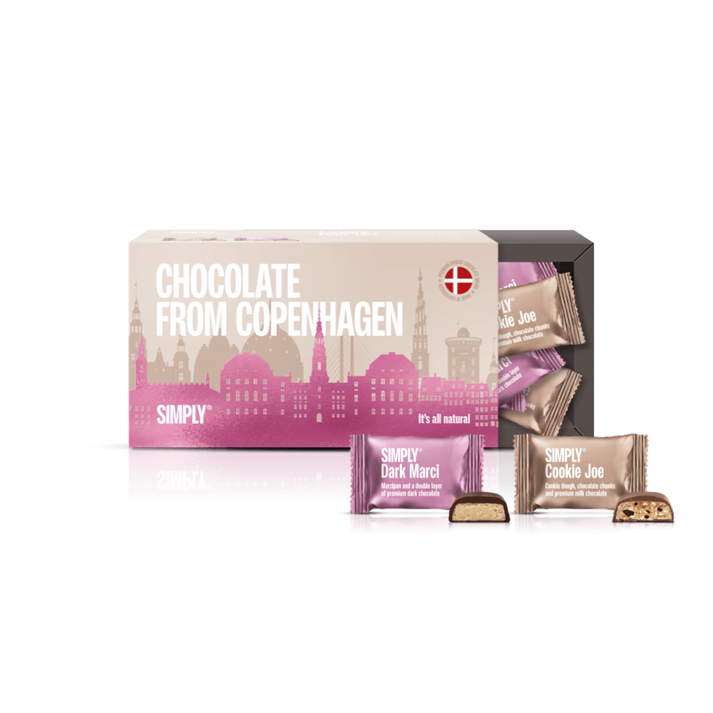 Schokoladen-Geschenkbox, 18 stk – Chocolate from Copenhagen Pink Edition