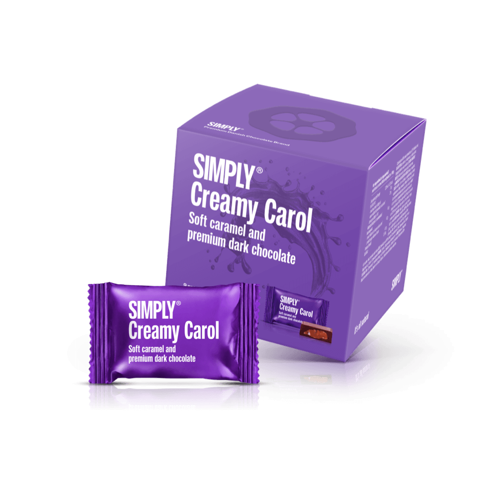 Simply® Creamy Carol - Gaveæske med 9 bites | Blød karamel og premium mørk chokolade - Single Cubes - Simply®