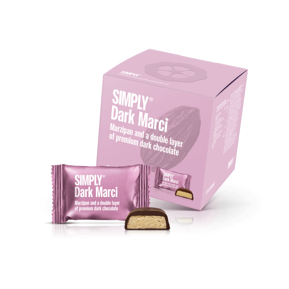 Simply® Dark Marci - Gaveæske med 9 bites | Marcipan og et tykt lag premium mørk chokolade - Single Cubes - Simply®